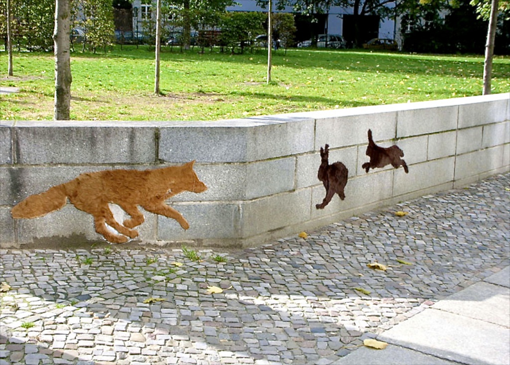 Fox and rabbits_furcoat-recycling_Berlin_2008_©Neozoon