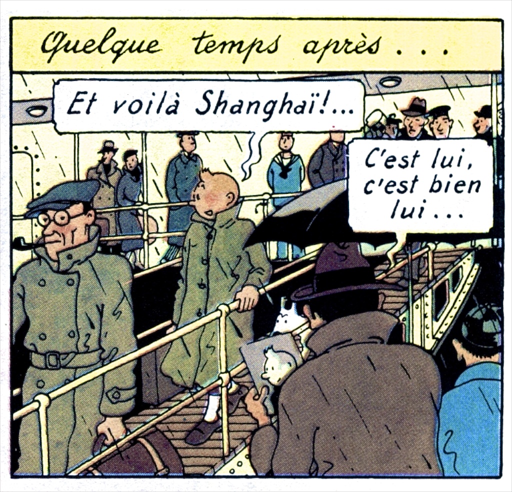 L'arrivée de Tintin à Shanghai dans le Lotus Bleu (Hergé).